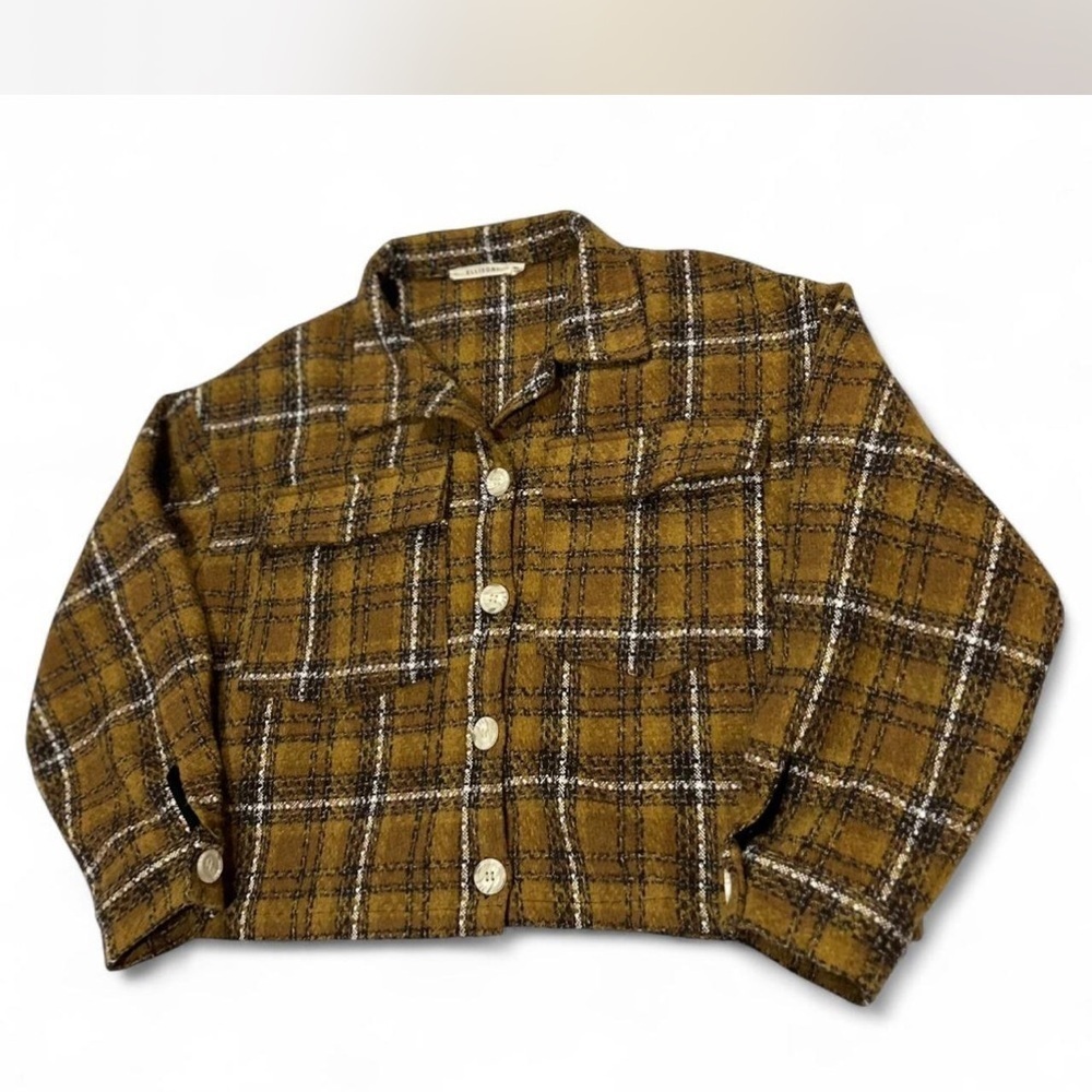 Plaid Cropped Button Up Blazer Flannel Boxy & Thick by |Ellison| Woman's Medium - Picture 2 of 8